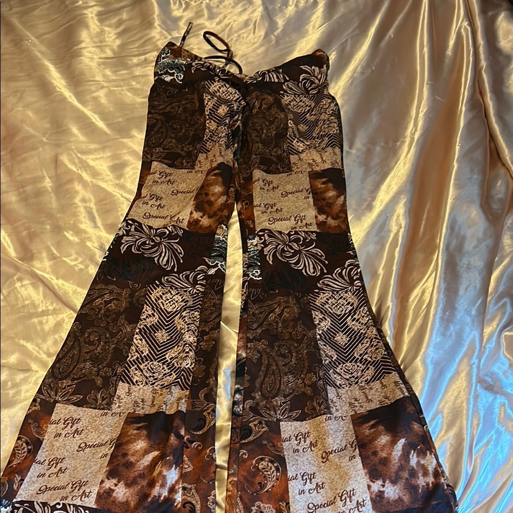 Amazon Women's Brown and Cream Patterned Pants